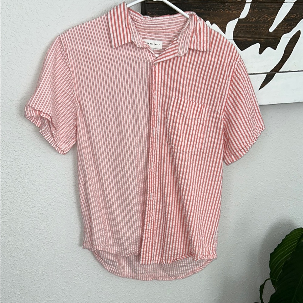 White and Pink Casual Button Down Shirt